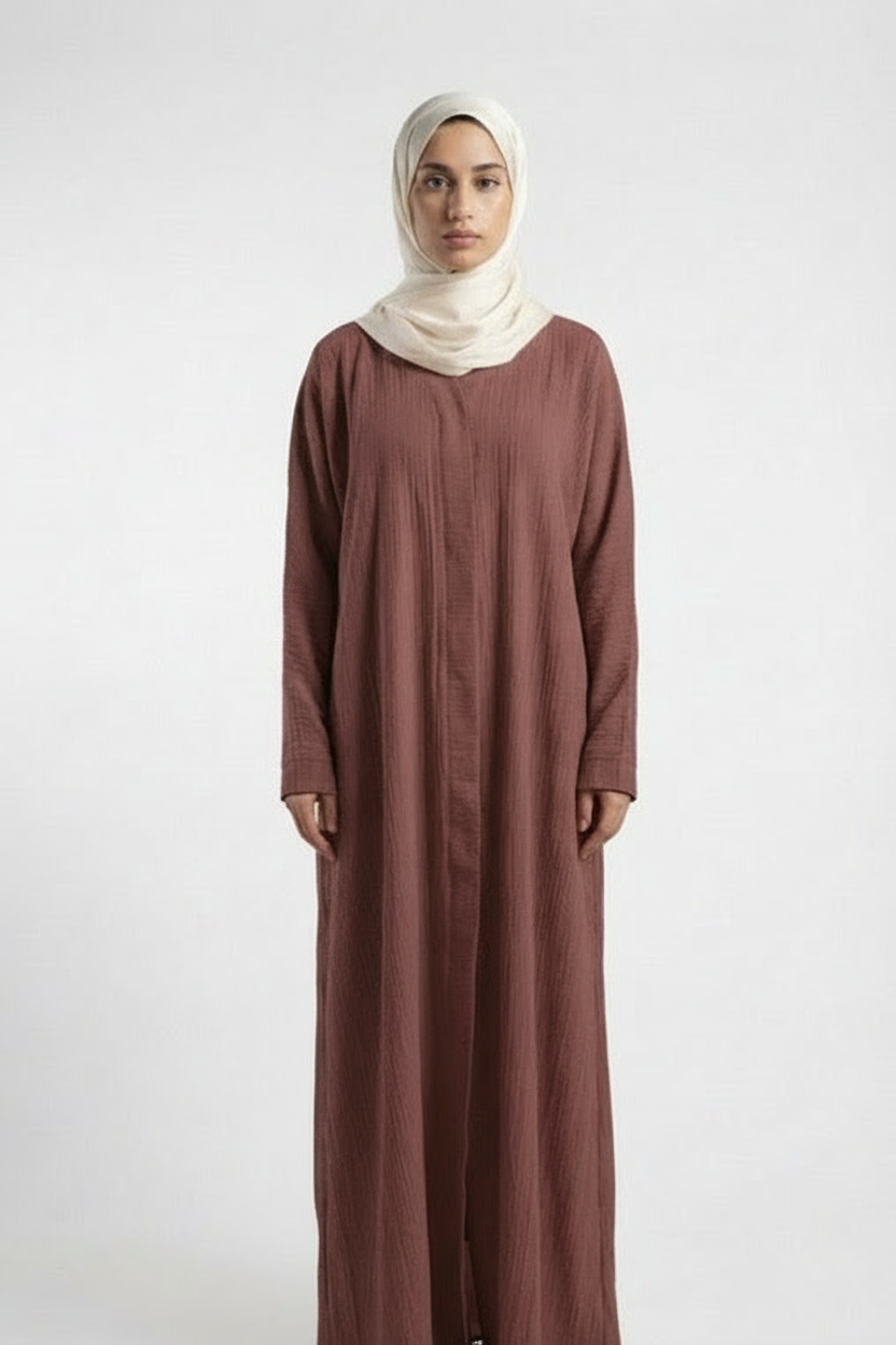 Mauve Crushed Fabric Abaya