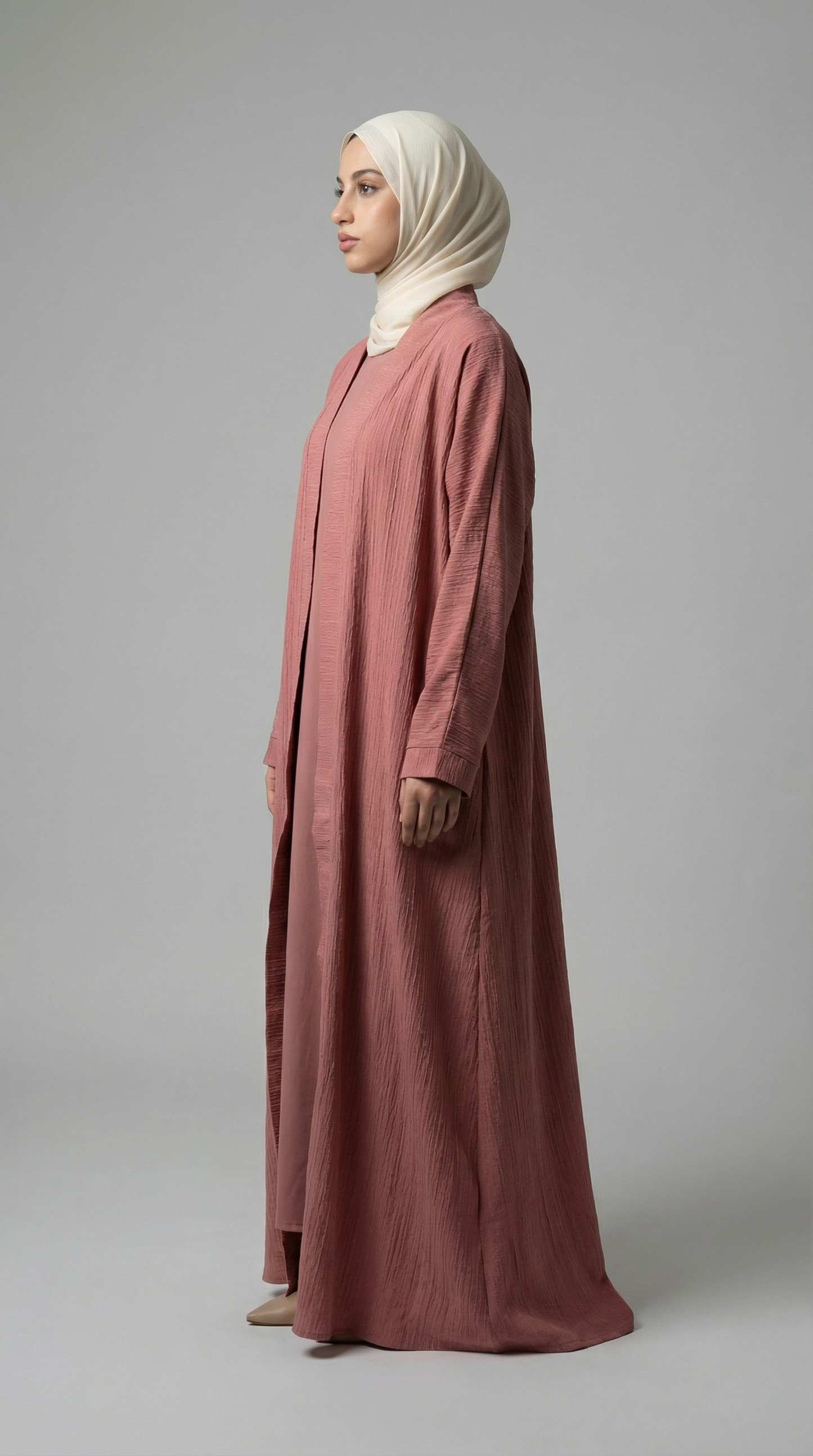 Pink Crushed Fabric Abaya