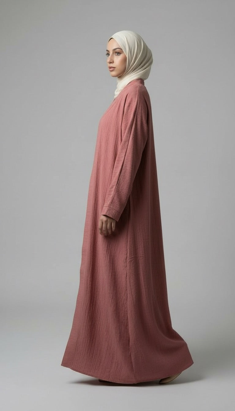Pink Crushed Fabric Abaya