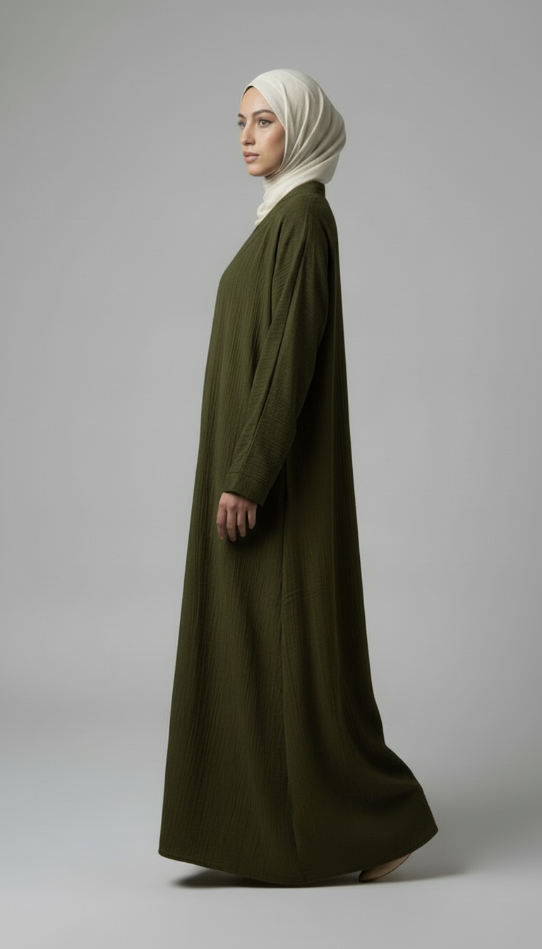 Olive Green Crushed Fabric Abaya