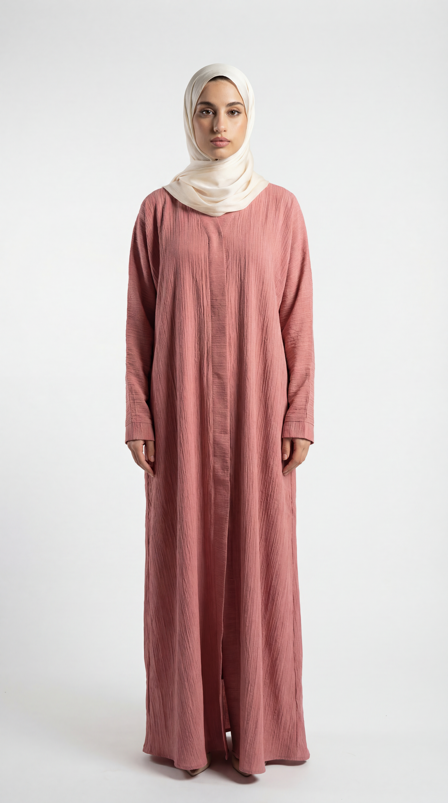 Pink Crushed Fabric Abaya