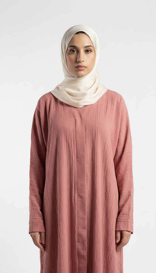 Pink Crushed Fabric Abaya