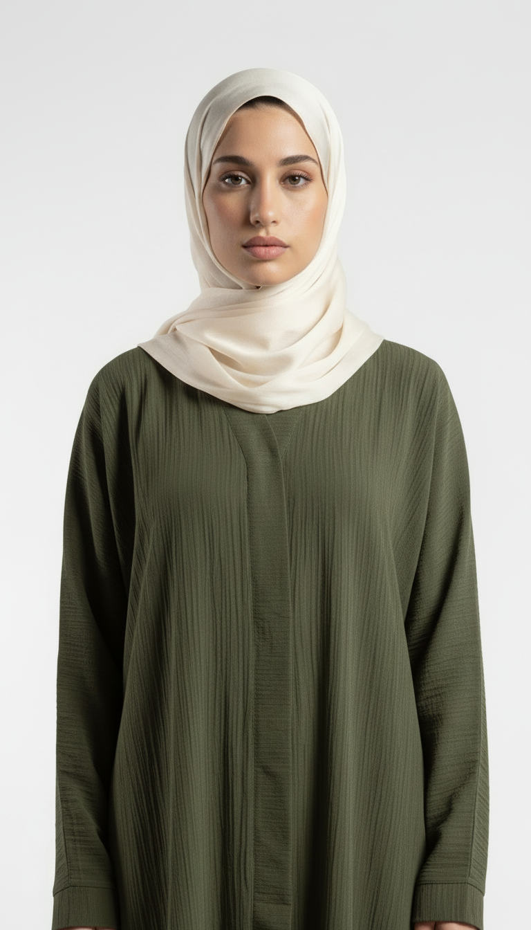 Olive Green Crushed Fabric Abaya