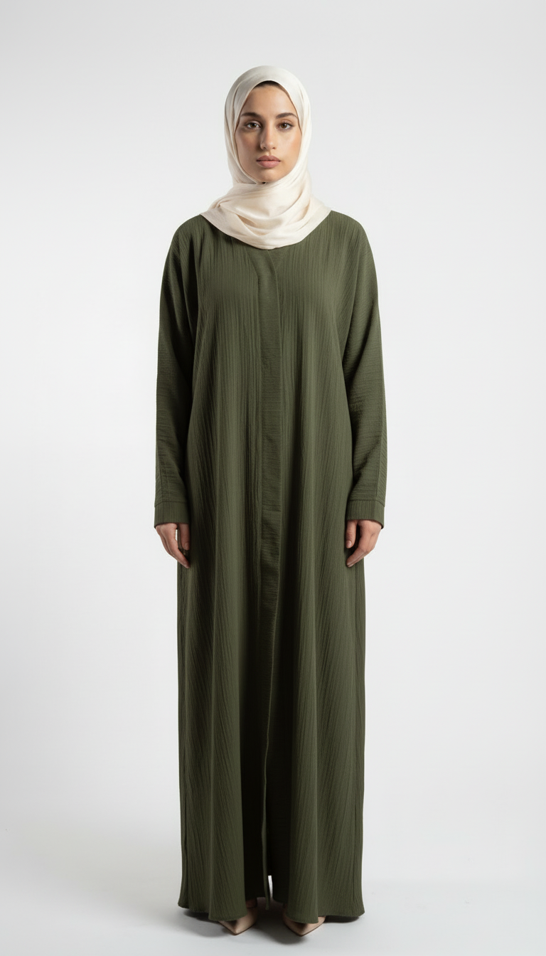 Olive Green Crushed Fabric Abaya