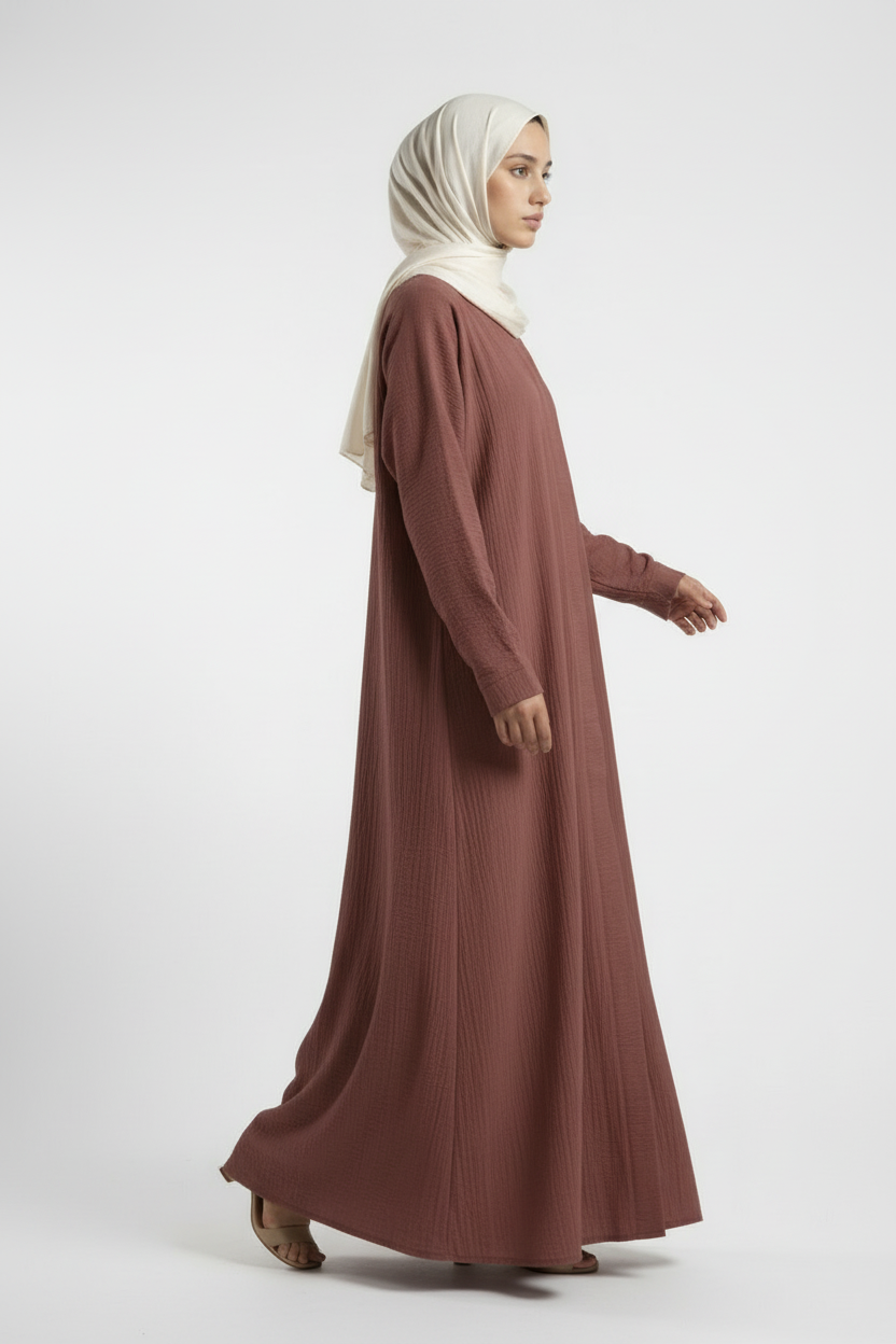 Mauve Crushed Fabric Abaya