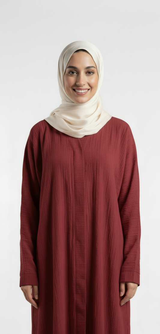 Red Crushed Fabric Abaya