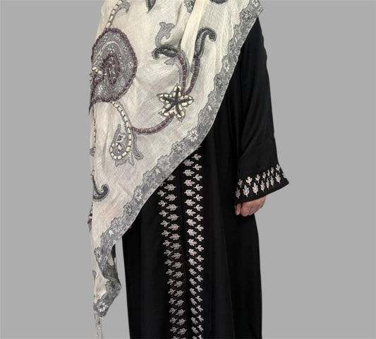 Cream Embroidered Pashmina