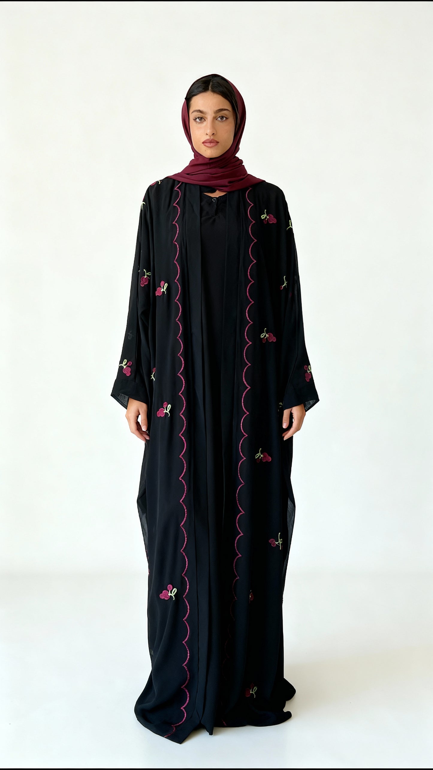 Black Embroidered Open Abaya Set