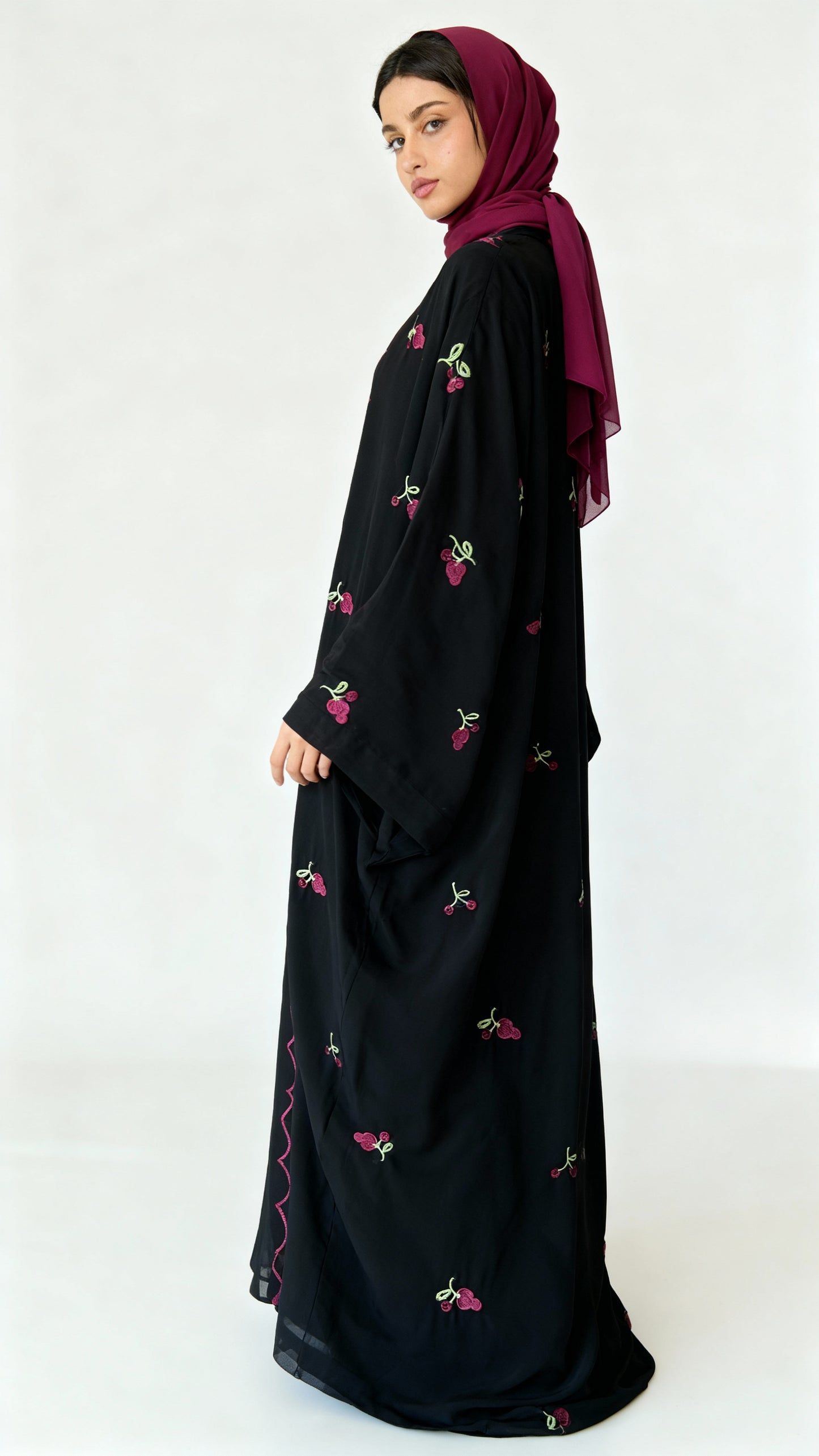 Black Embroidered Open Abaya Set