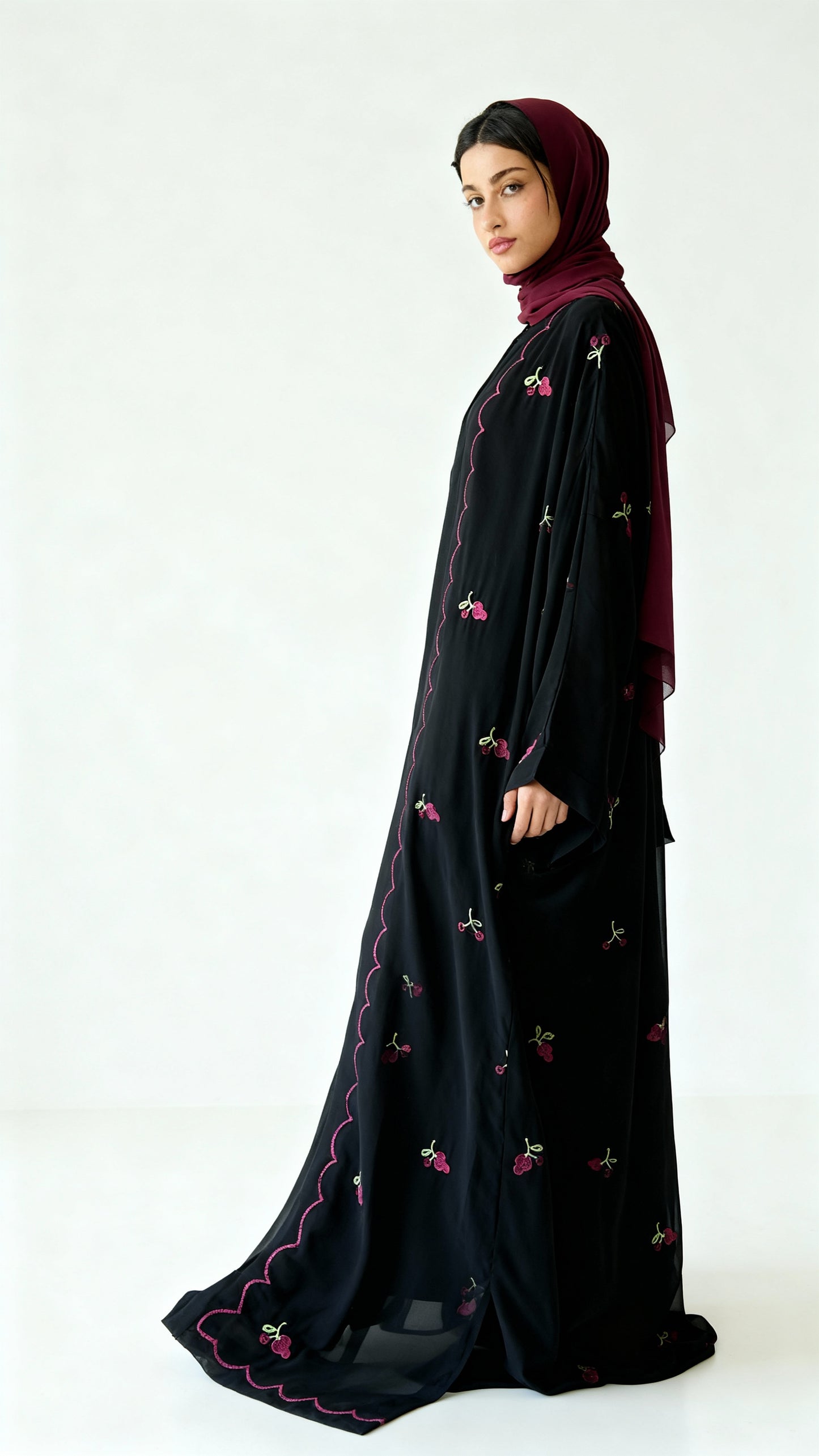 Black Embroidered Open Abaya Set
