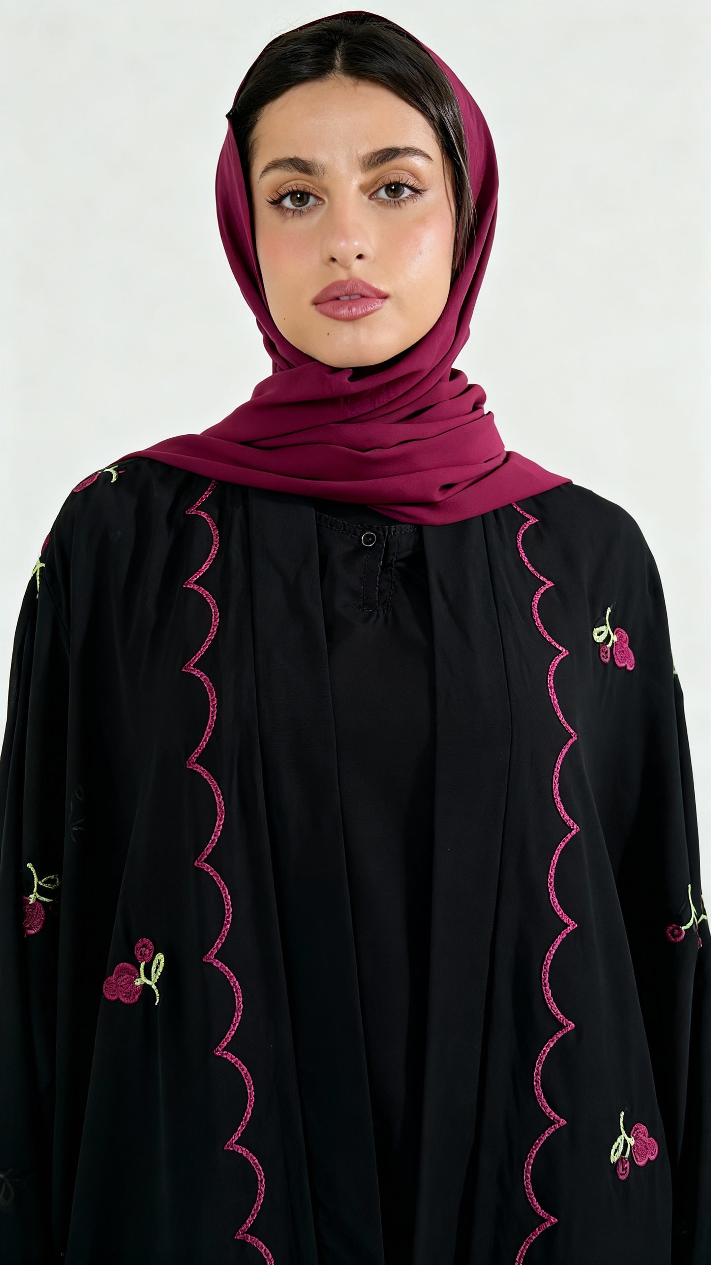 Black Embroidered Open Abaya Set
